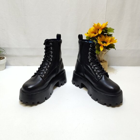 Steve Madden Maddox Platform Block Moto Combat Boot Size 8M Lace-Up Side Zipper - Picture 3 of 8